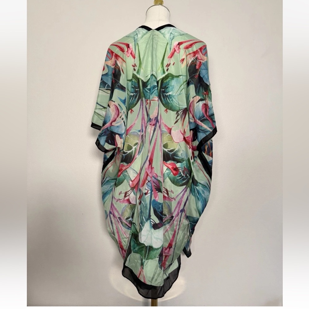 Soft surroundings Emerald Isle silk  kimono floral tropical Sz Large / XL - Picture 2 of 8